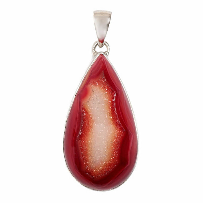 Achát drúzička red aura přívěsek stříbro Ag 925 P153 - 3,2 cm, 8,7 g