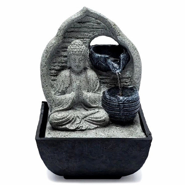 Levně Pokojová fontána Modlící se Buddha šedý 18 cm - cca 18 cm