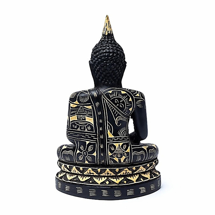 Buddha meditující černozlatý - cca 17 cm