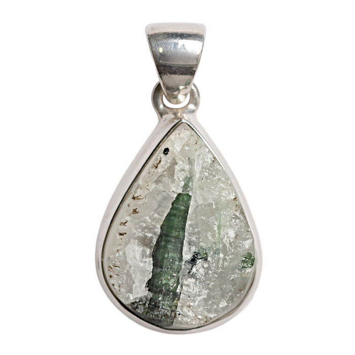 Turmalín zelený v křišťálu přívěsek stříbro Ag 925 P182 - 2,2 cm, 6,4 g