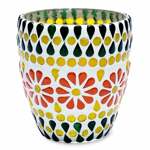 Svícen sklo na čajové a votivní svíčky Mozaika zelenožlutá - 10 cm