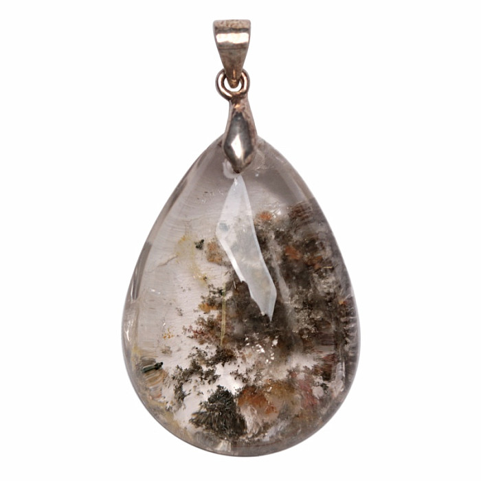 Lodolit - křišťál s inkluzemi přívěsek stříbro Ag 925 č. 2 - 3 cm, 10,8 g