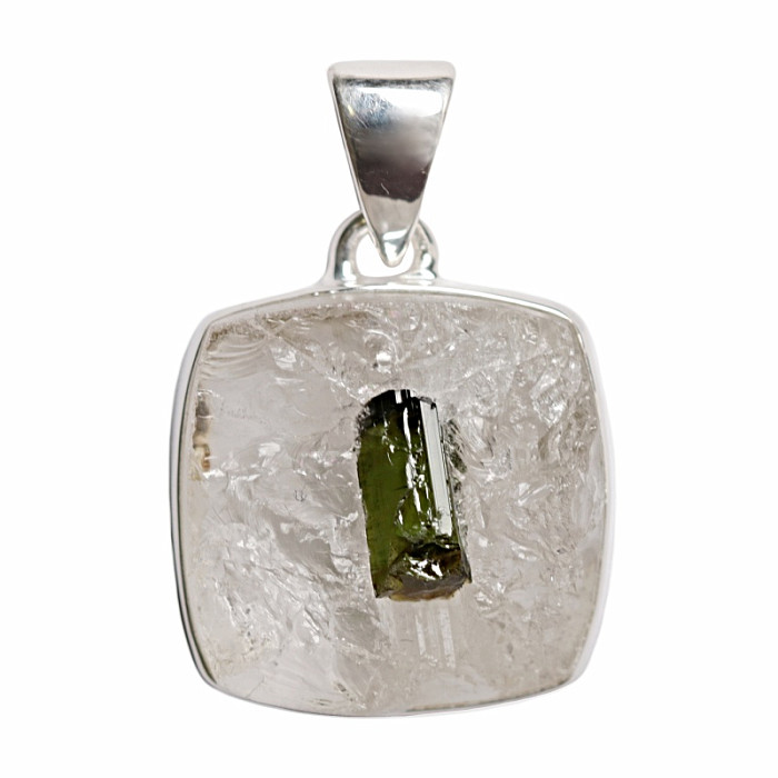 Turmalín zelený v křišťálu přívěsek stříbro Ag 925 P272 - 1,9 cm, 6,8 g
