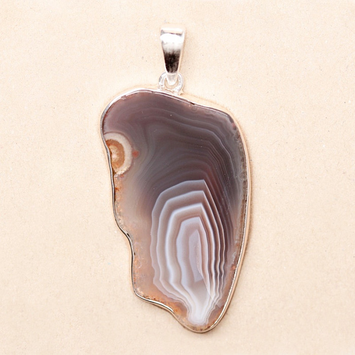 Achát Botswana plátek přívěsek stříbro Ag 925 P311 - 4,8 cm, 13,2 g