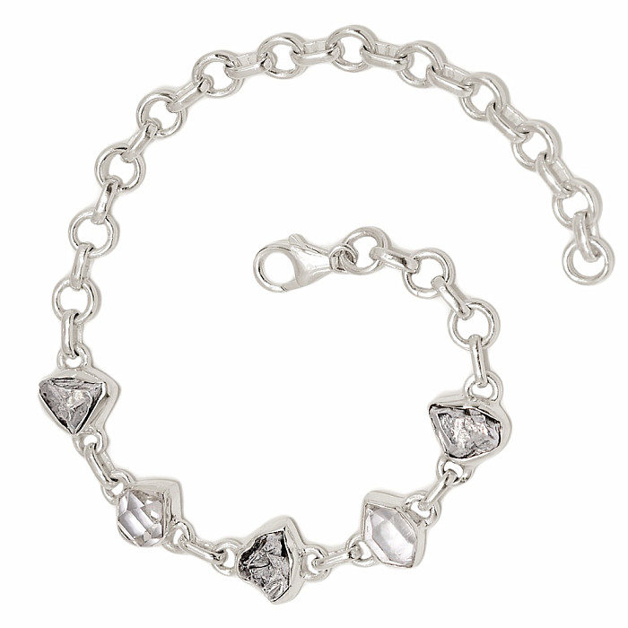 Herkimer diamant a meteorit náramek stříbro Ag 925 B318 - 11,5 - 20,5 cm, 10,2 g