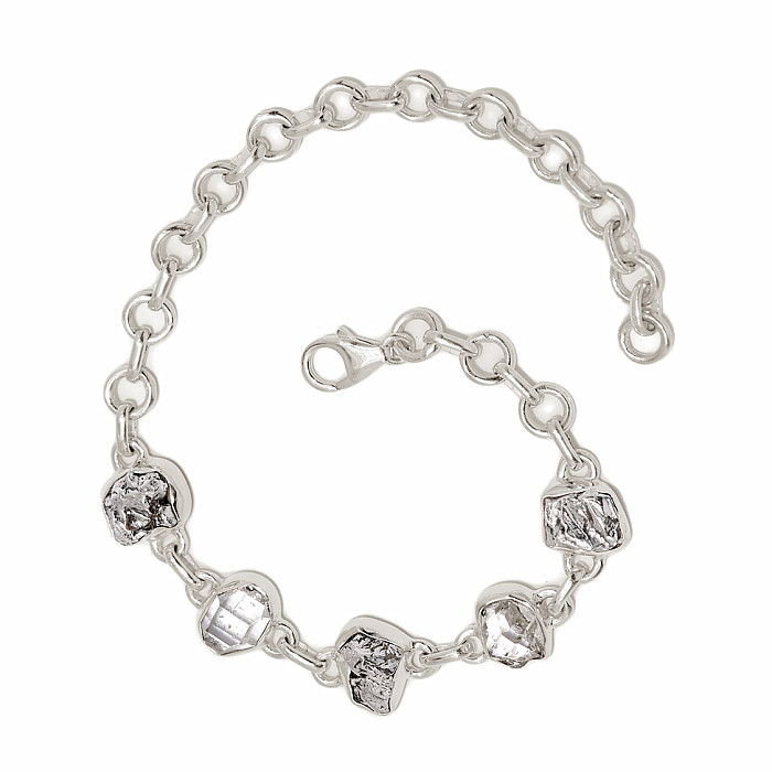 Herkimer diamant a meteorit náramek stříbro Ag 925 B320 - 11,5 - 20,5 cm, 11,7 g