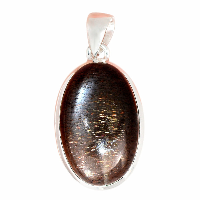 Sluneční kámen černý přívěsek stříbro Ag 925 P322 - 2,6 cm, 7,8 g