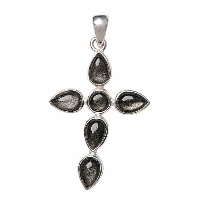 Designový přívěsek obsidián zlatý stříbro Ag 925 P354 - 2,7 cm, 1,7 g