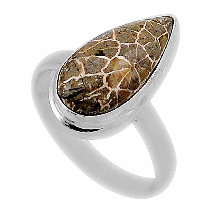 Korál petoskey stone prsten stříbro Ag 925 38136 - 55 mm , 4 g