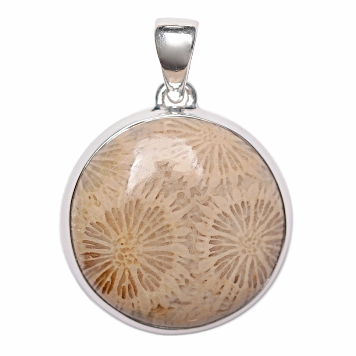 Korál fosilní indonéský přívěsek stříbro Ag 925 P448 - 2,7 cm, 9,9 g