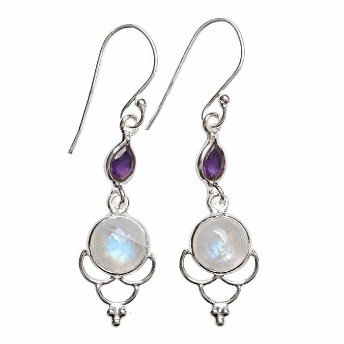 Designové náušnice měsíční kámen duhový stříbro Ag 925 E512 - 2,8 cm, 2,9 g