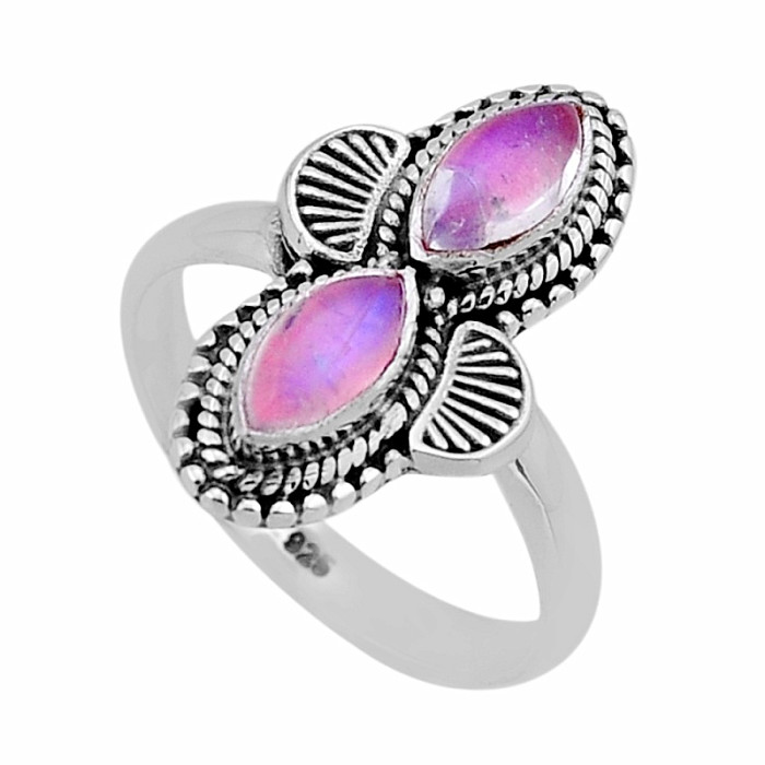 Měsíční kámen růžový prsten stříbro Ag 925 53546 - 58 mm , 4,5 g