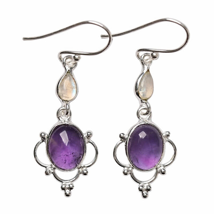 Designové náušnice s ametystem stříbro Ag 925 E548 - 2,8 cm, 3,3 g