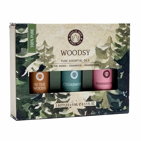 Levně Song of India Sada 3 lahviček esenciálních olejů a jejich směsí pro aromaterapii Woodsy - 3 x 5 ml