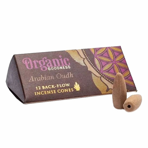 Levně Vonné kužely pro tekoucí dým Organic Goodness Arabian Oudh Backflow Cones - 12 ks
