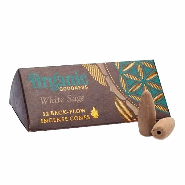 Levně Vonné kužely pro tekoucí dým Organic Goodness White Sage Backflow Cones - 12 ks