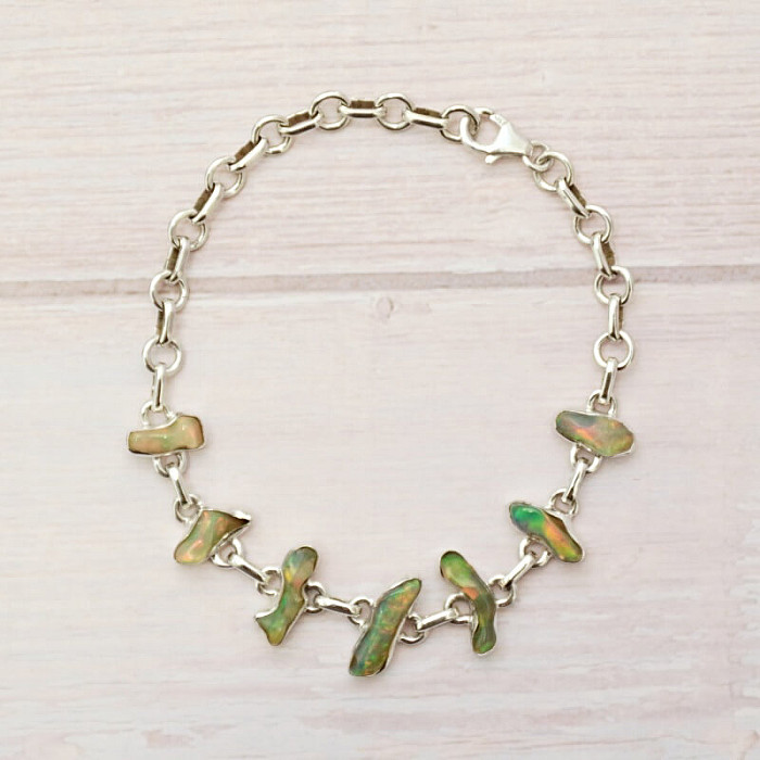 Opál etiopský surový náramek stříbro Ag 925 B69 - 14 - 20 cm, 10,2 g