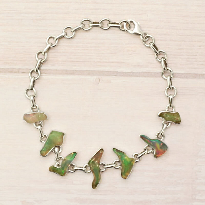 Opál etiopský surový náramek stříbro Ag 925 B70 - 14,5 - 20,5 cm, 11,3 g