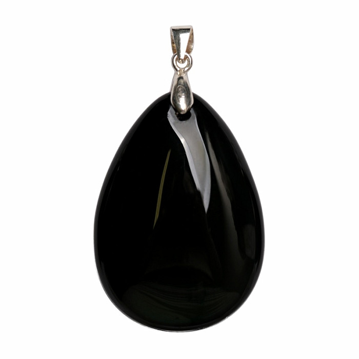 Obsidián černý nebeské oko přívěsek stříbro Ag 925 č. 8 - 3,4 cm, 13,4 g