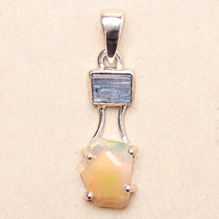Opál etiopský a modrý kyanit přívěsek stříbro Ag 925 LOT8 - 2,2 cm, 2 g