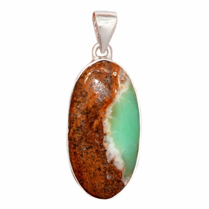 Chryzopras boulder přívěsek stříbro Ag 925 P842 - 3 cm, 6 g