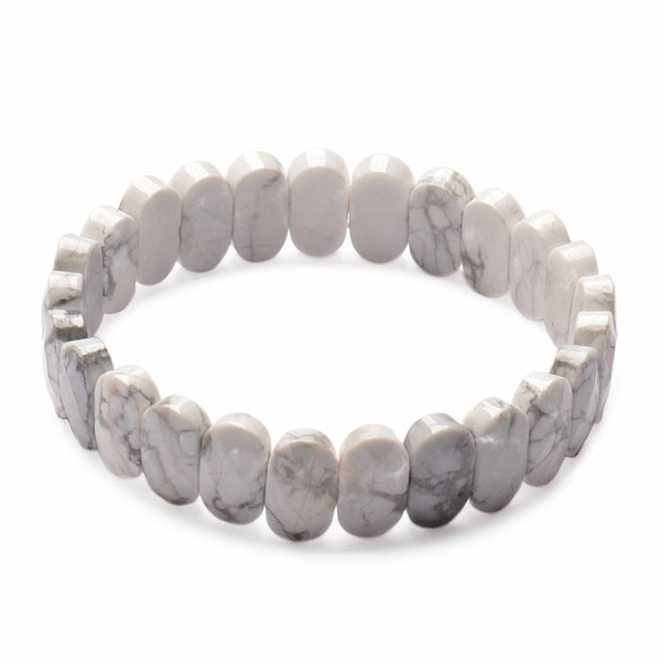 Howlit bílý broušený náramek destičkový extra oválky - obvod 16 až 22 cm