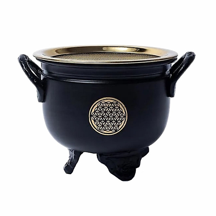 Kadidelnice kovový kotlík Květina života 8,8 cm - výška 8,8 cm, průměr 10 cm