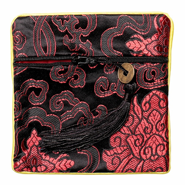 Levně Brokátový sáček černý se zipem a mincí pro štěstí 12x12 cm - cca 12 x 12 cm