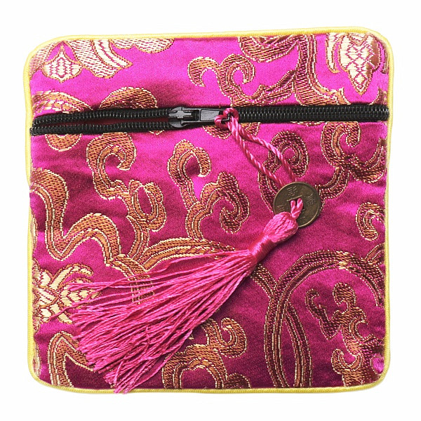 Levně Brokátový sáček tmavě růžový se zipem a mincí pro štěstí 12x12 cm - cca 12 x 12 cm