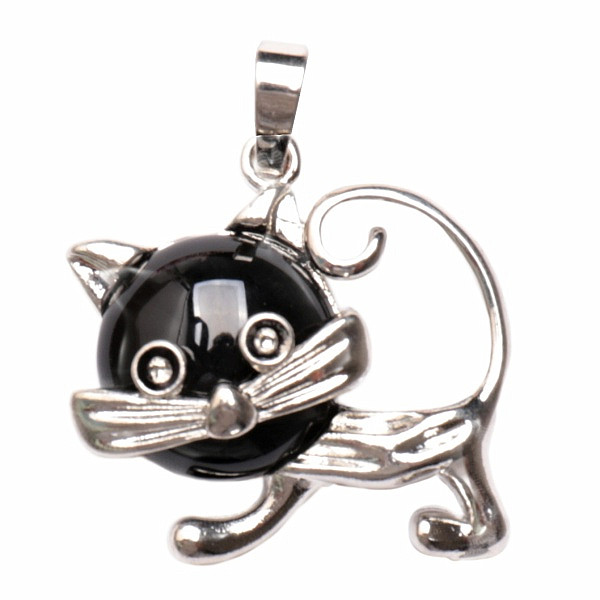 Achát černý fashion přívěsek v podobě kočky - výška cca 2,8 cm