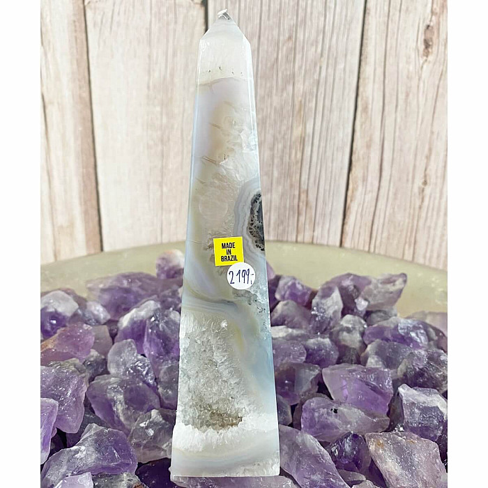 Achát brazilský špice - obelisk KO3 - cca 3,6 x 14 cm, 395 g