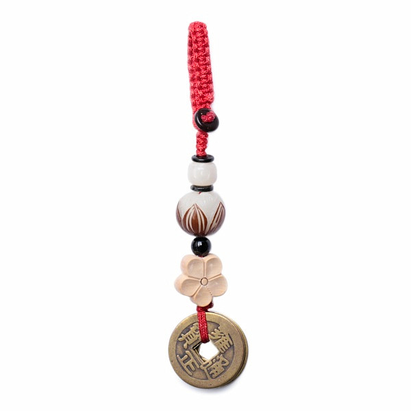 Feng Shui ochranný závěs s pěti čínskými mincemi pro štěstí - délka cca 10 cm