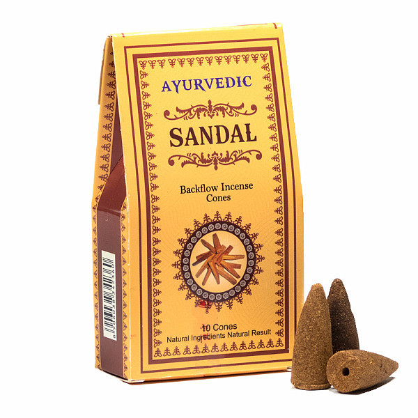 Vonné kužely pro tekoucí dým Ajurvéda Sandalwood Backflow Incense Cones - 10 ks