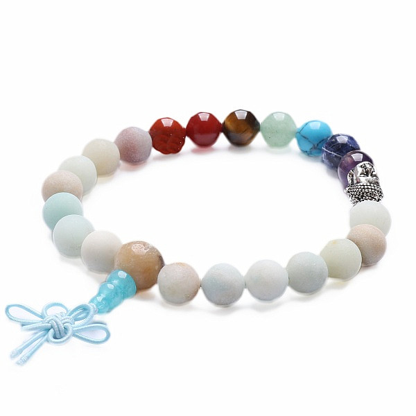 Levně Amazonit Buddha mala čakrový náramek s hlavou Buddhy - obvod cca 17 až 22 cm