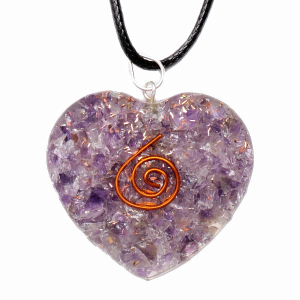 Orgonit srdce přívěsek s ametystem - cca 3,4 cm