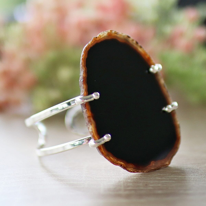 Achát plátek unikátní náramek AP-13 - 4,9 x 6,9 cm, obvod cca 20 cm