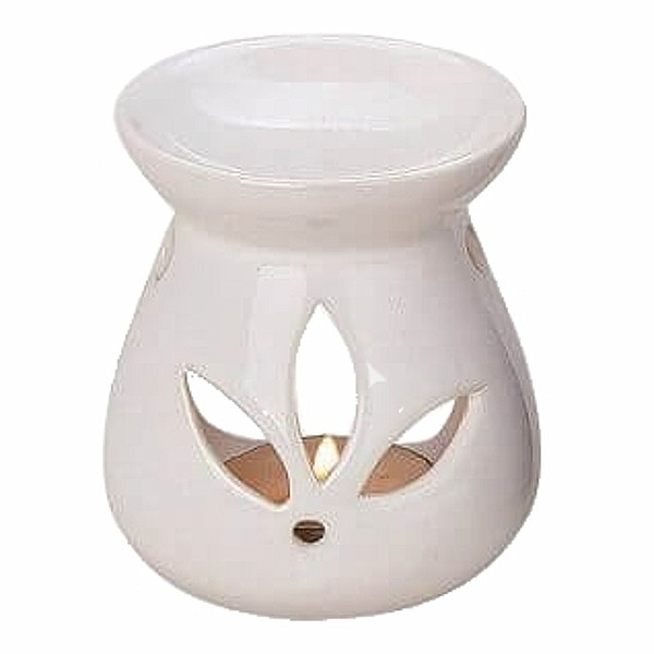 Levně Aroma lampa keramická s motivem lotosu bílá - cca 8 cm