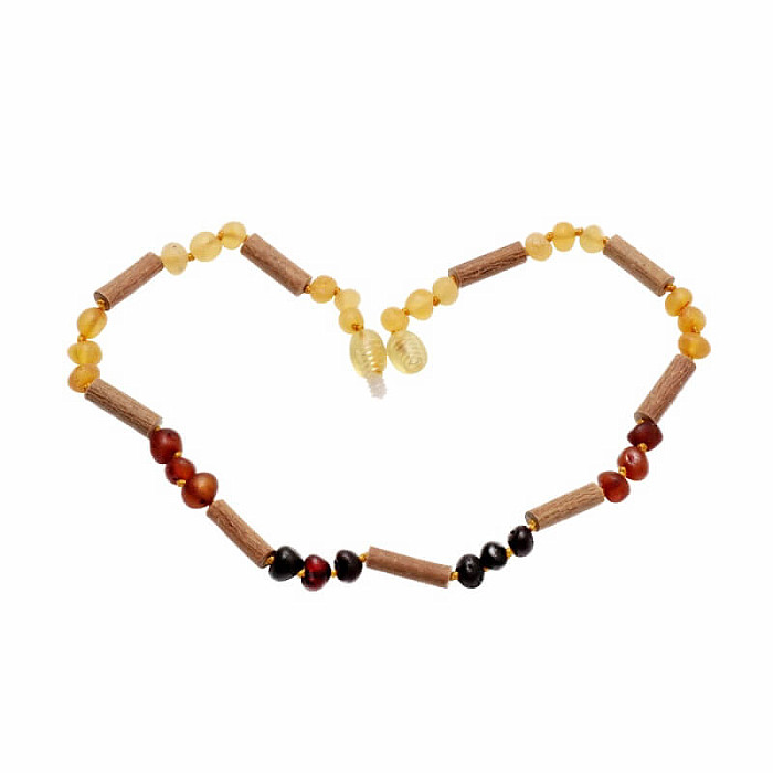 Jantarové korálky pro děti satinované multicolor s lískovým dřevem - délka cca 32 cm