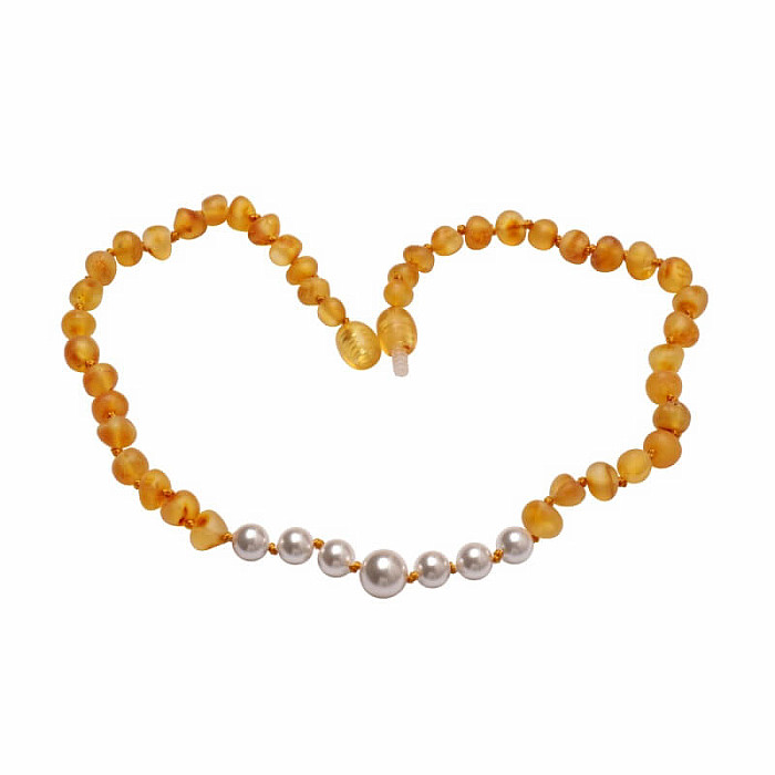 Jantarové korálky pro děti satinované medové s perlami - délka cca 32 cm
