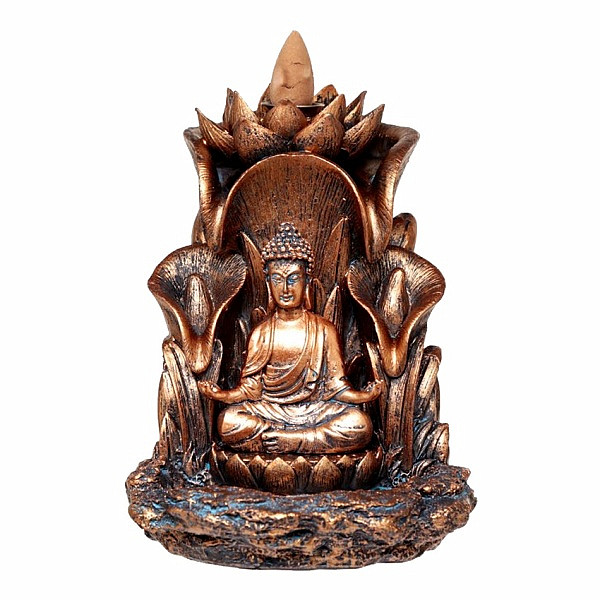 Levně Stojánek pro vonné kužely s tekoucím kouřem Lotus Buddha - cca 13,5 cm
