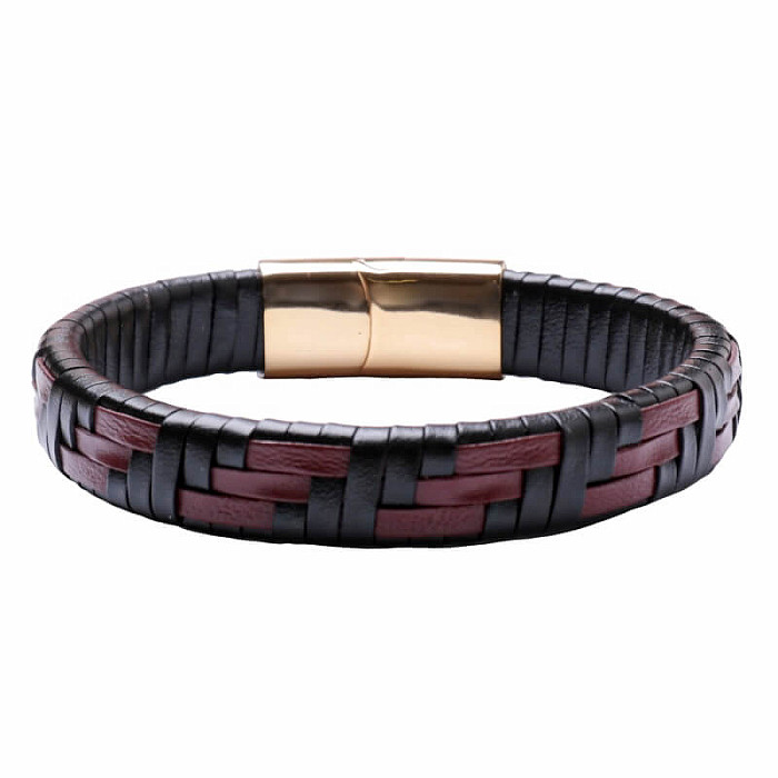 Levně Pánský hnědohnědý kožený náramek spona barvy zlata - obvod cca 21,5 cm