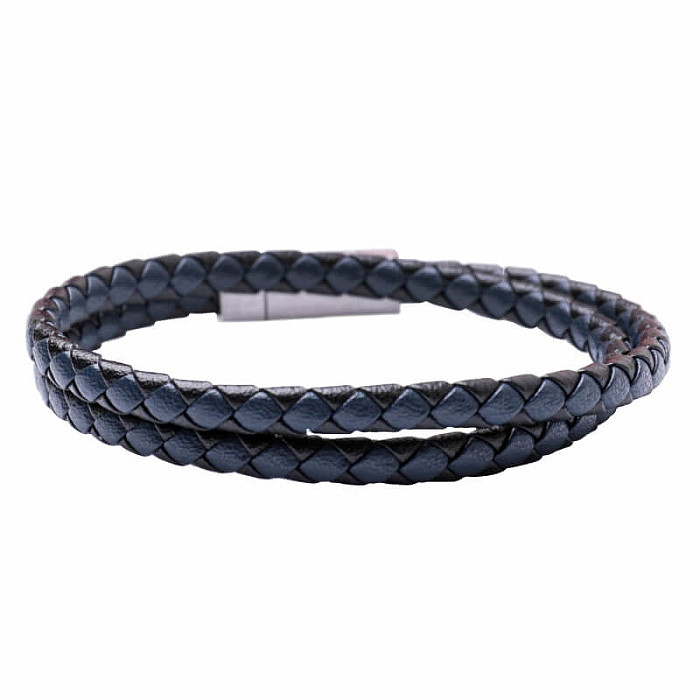 Levně Pánský modročerný kožený wrap náramek 42 cm - obvod cca 42 cm