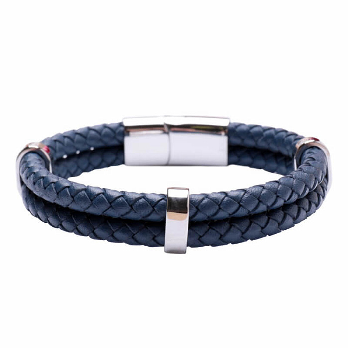 Levně Pánský modrý kožený dvojitý náramek - obvod cca 21 cm