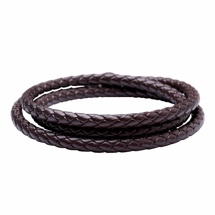 Levně Pánský hnědý kožený wrap náramek 61 cm - obvod cca 61 cm