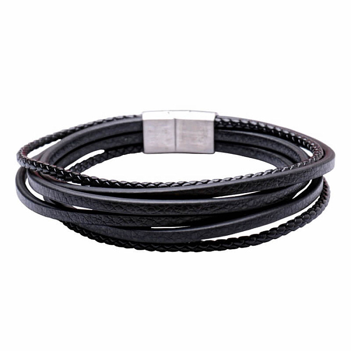 Levně Pánský černý kožený náramek Multistrand - obvod cca 25 cm