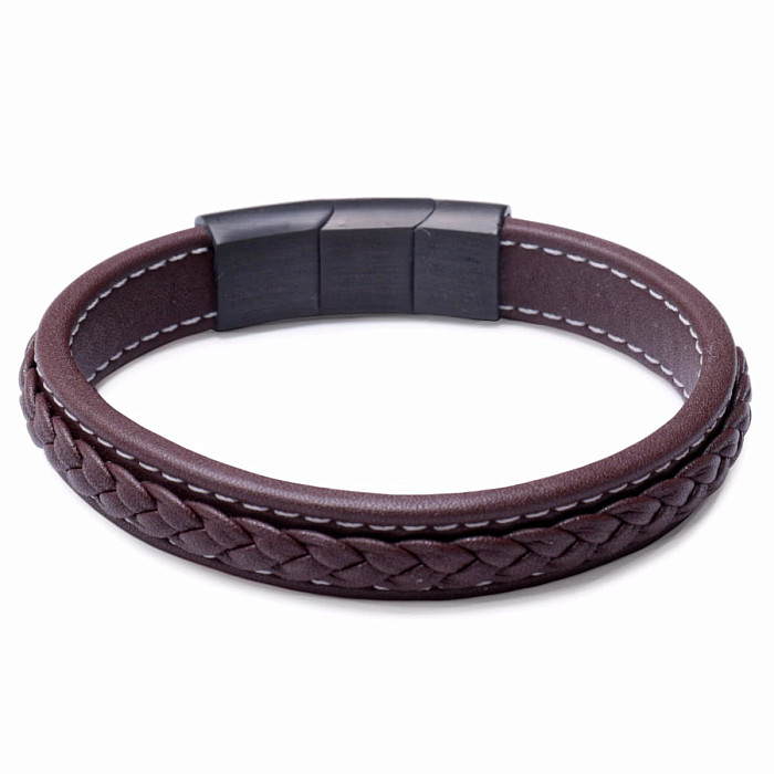 Levně Pánský fashion hnědý kožený náramek nastavitelný obvod - obvod cca 20,5 až 21,5 cm