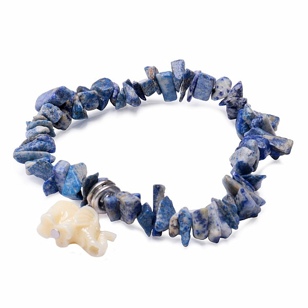 Lapis lazuli náramek sekaný se slonem - obvod cca 16 až 23 cm