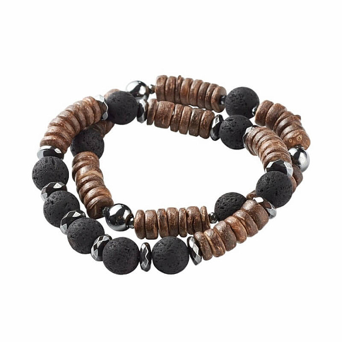 Sada náramků z hematitu, lávy a kokosového ořechu - obvod cca 17 až 23 cm