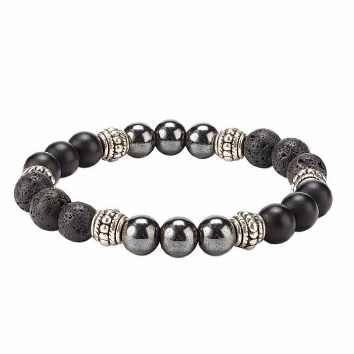 Hematit a lávové kameny náramek s ozdobami - obvod cca 16 až 21 cm