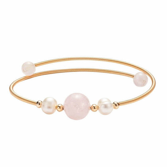 Růženín a bílé perly náramek mosaz - obvod cca 16 až 25 cm